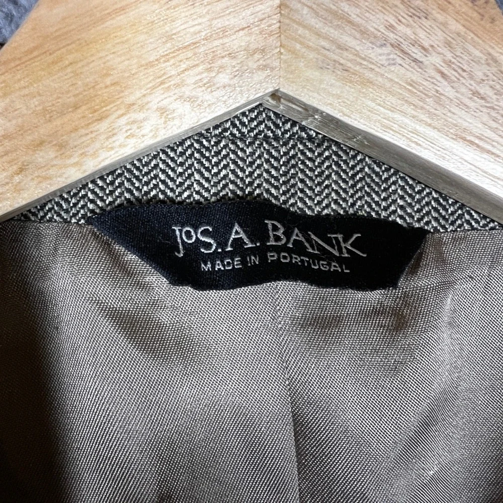 Jos A Bank Blazer Mens 40R Tan Herringbone Wool Blend Sport Coat Business Formal